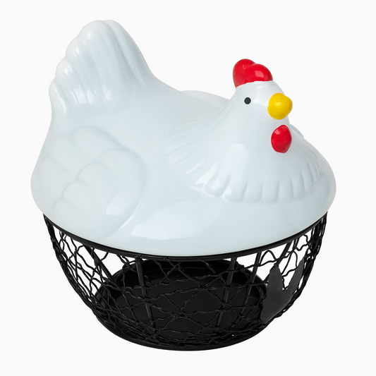 Hen-Shaped Storage Basket with Ceramic Lid