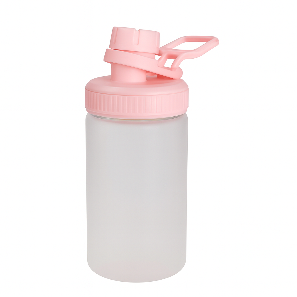 Glass Water Bottle with Pink Flip Cap – Portable Hydration Bottle for School, Office & Daily Use