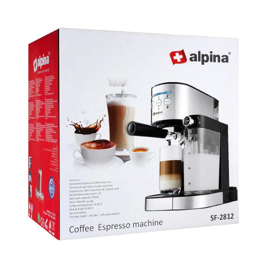 Alpina SF-2812 Espresso Coffee Machine – 15-Bar Italian Pump, 1470W, Built-In Milk Frother & 700ml Milk Tank