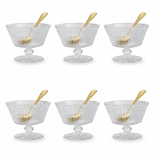 6PCS Glass Ice Cream Cups Set – Clear Dessert Bowls with Elegant Design