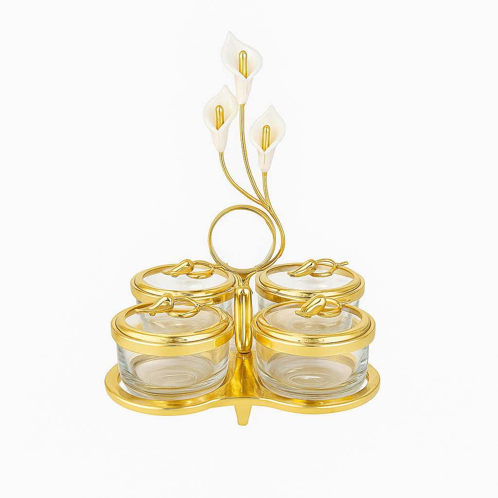 Elegant Gold Revolving Dry Fruit Jar Set – 4 Pieces