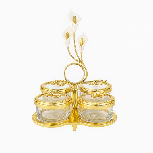 Elegant Gold Revolving Dry Fruit Jar Set – 4 Pieces