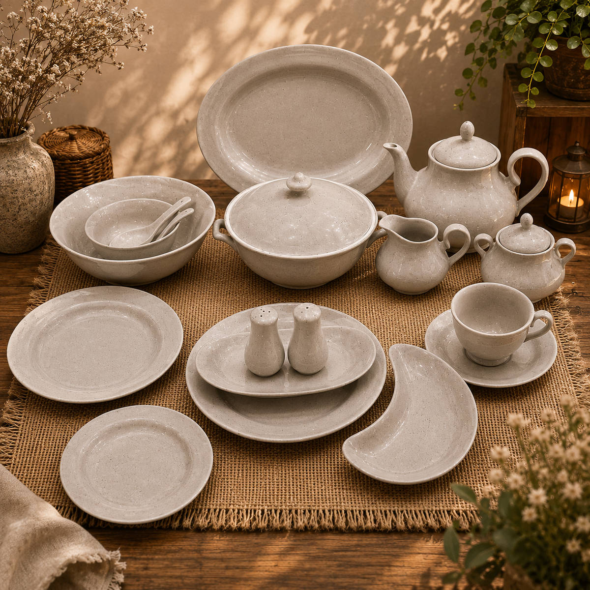 Luxury 72-Piece Grey Speckled Dinnerware Set