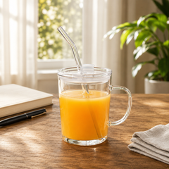 Mason Jar Transparent with Lid & Glass Straw | 350ml