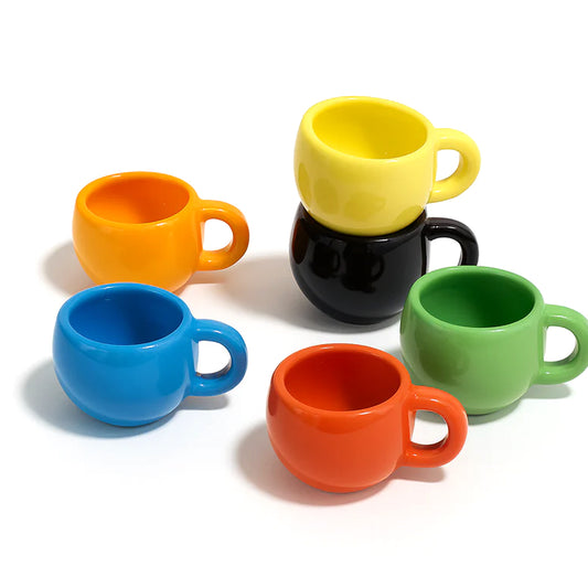 Pack of 6 – 150ML Color Pop Ceramic Mug Set  | Assorted Bright Colors for Tea & Coffee