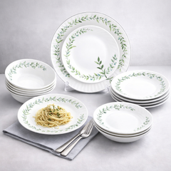 18 Pcs Dinner Set – Green Leaf Tableware Collection - Habitt