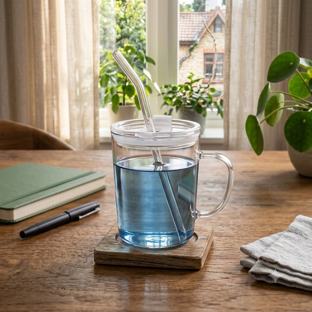 Mason Jar Transparent with Lid & Glass Straw | 350ml