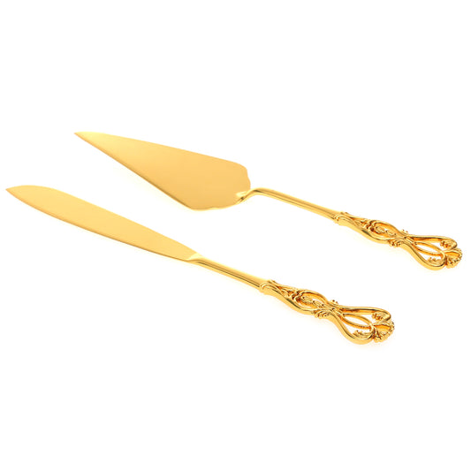 2‑Piece Cake Server Set – Gold Stainless Steel Knife & Lifter