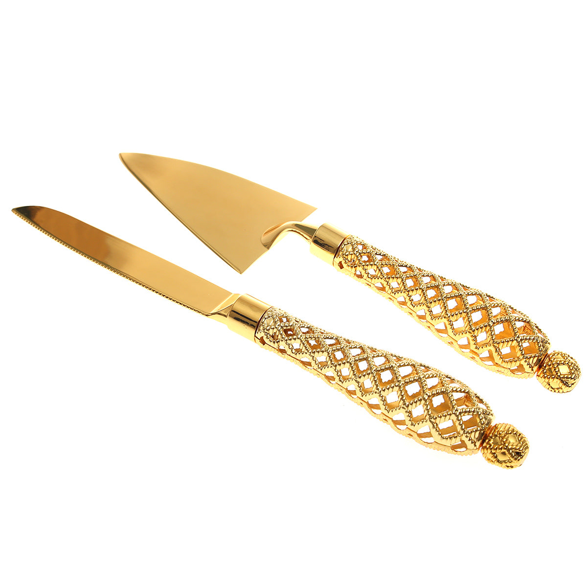 2‑Piece Cake Server Set – Gold Stainless Steel Knife & Lifter with Decorative Handle