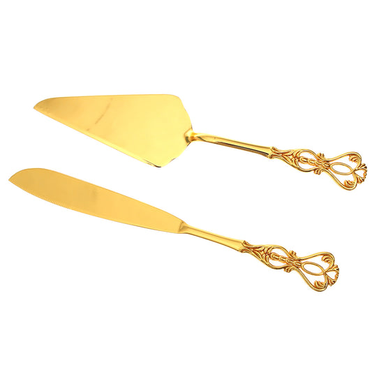 2‑Piece Cake Server Set – Gold Stainless Steel Knife & Lifter
