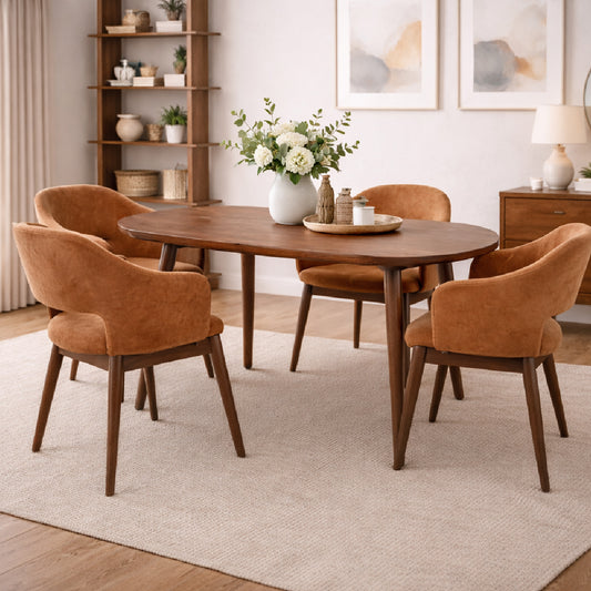Nysa 4 Seater Dining Table Set – Solid Wood Oval Dining Table with Upholstered Chairs for Modern Dining Room - Habitt