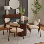 Ria 4-Person Dining Table Set – Modern Round Glass Top with Wooden Base & Upholstered Chairs - Habitt