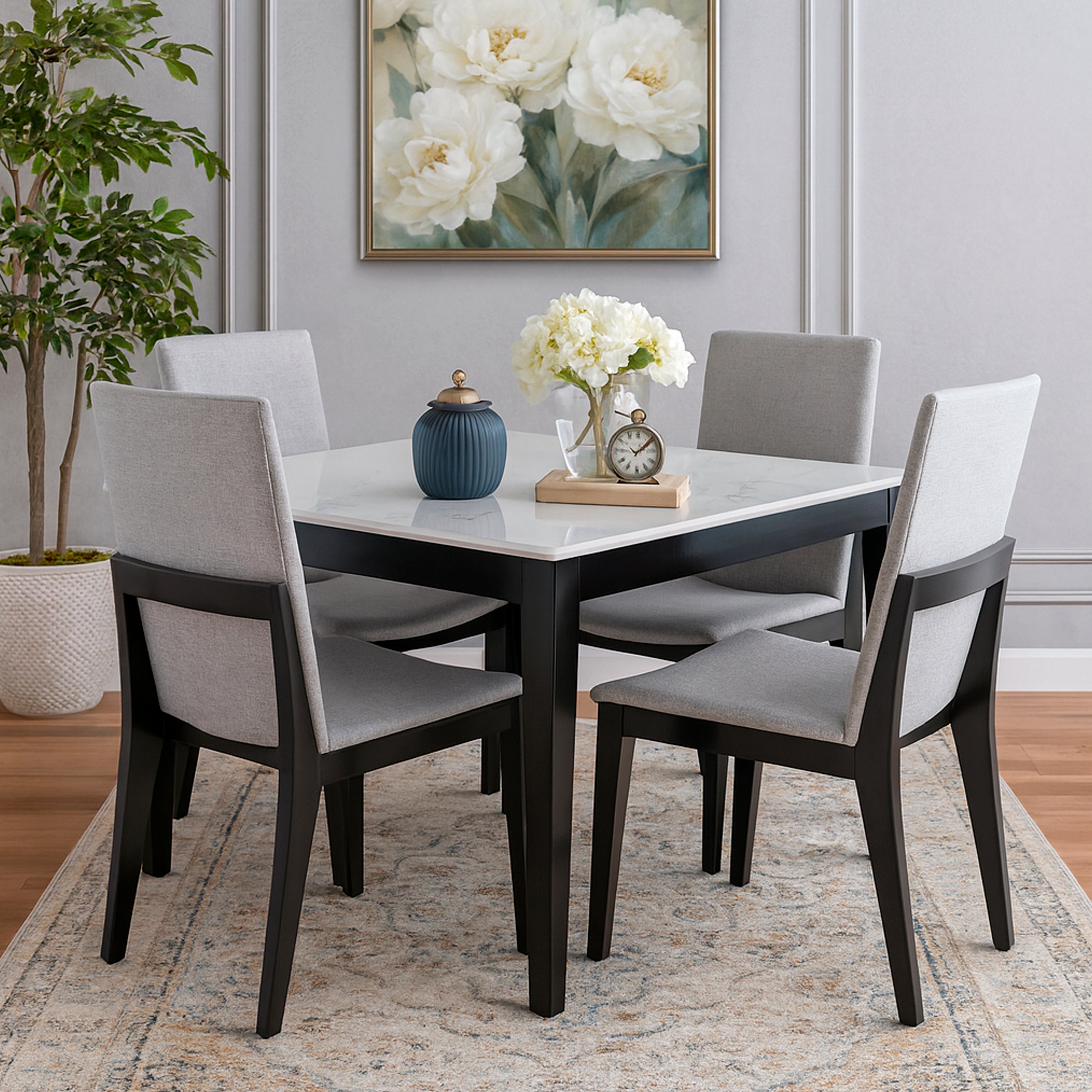 ALVA 4-Person Dining Table Set – Modern Marble Top with