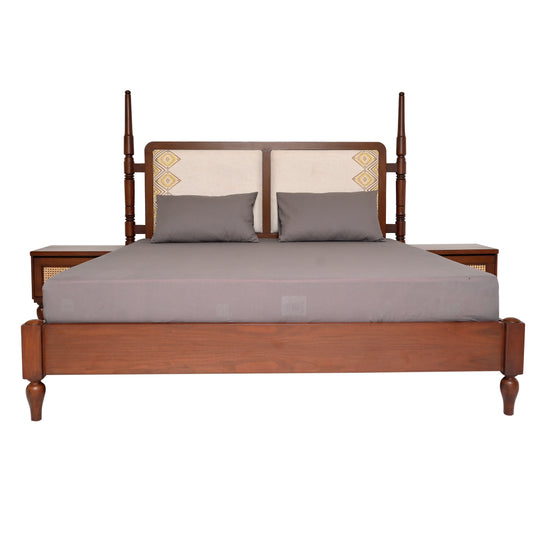 Gul Bahar Bed – Buy Solid Wood King Bed with Cane & Upholstered Headboard | Habitt