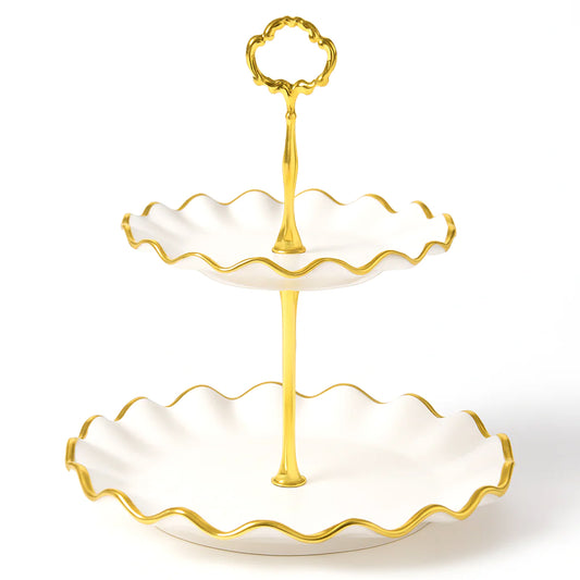 Super Dine 2-Tier White & Gold Dessert Stand – Elegant High-Tea Server