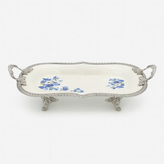 Luxury Long Serving Dish – Blue Floral Design (Small) | 28 × 23 cm