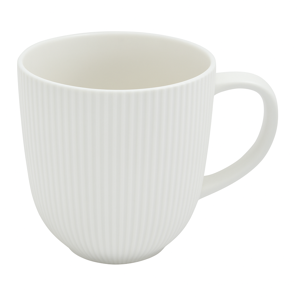 Matte White Ribbed Ceramic Mug – Minimalist Coffee & Tea Cup