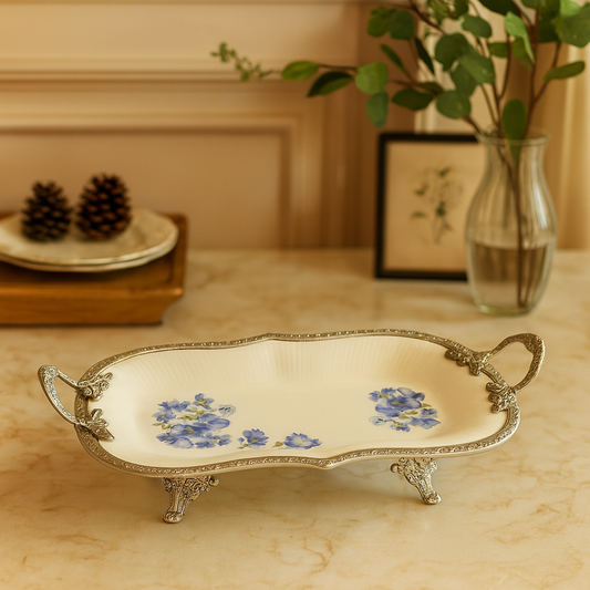Luxury Long Serving Dish – Blue Floral Design (Small) | 28 × 23 cm