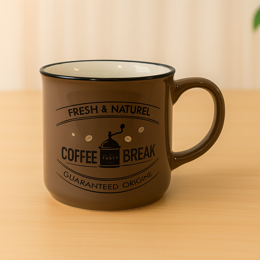 “Coffee Break” Brown Ceramic Mug – Vintage Café Style Coffee Cup