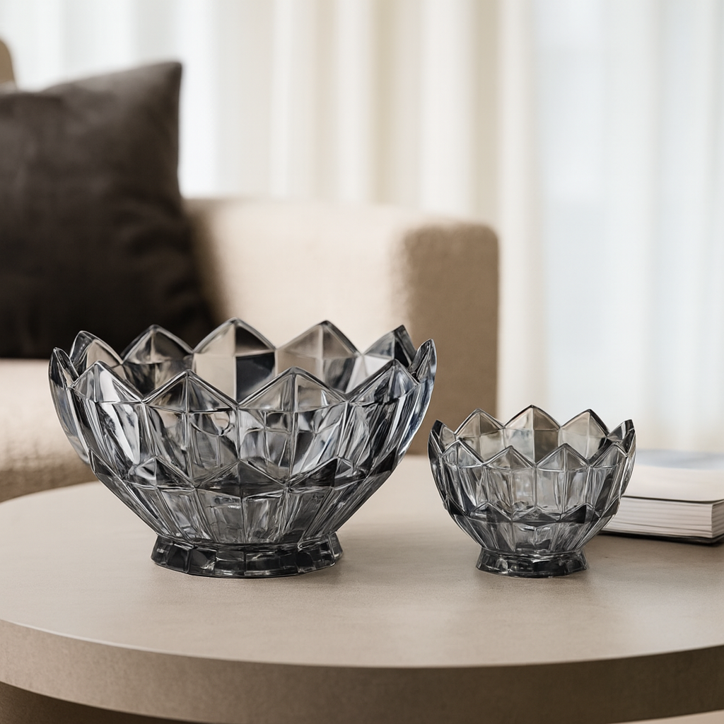 Smoky-Tinted Crystal-Cut 7-Piece Fruit Bowl Set – 200/105 mm Bowls