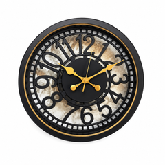 CAMBRIDGE Wall Clock – Black and Gold Plastic Frame with Layered Vintage Dial