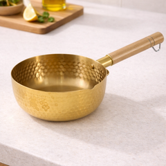 Golden Sauce Pan with Wooden Handle – Dot Style (16 cm / 18 cm)