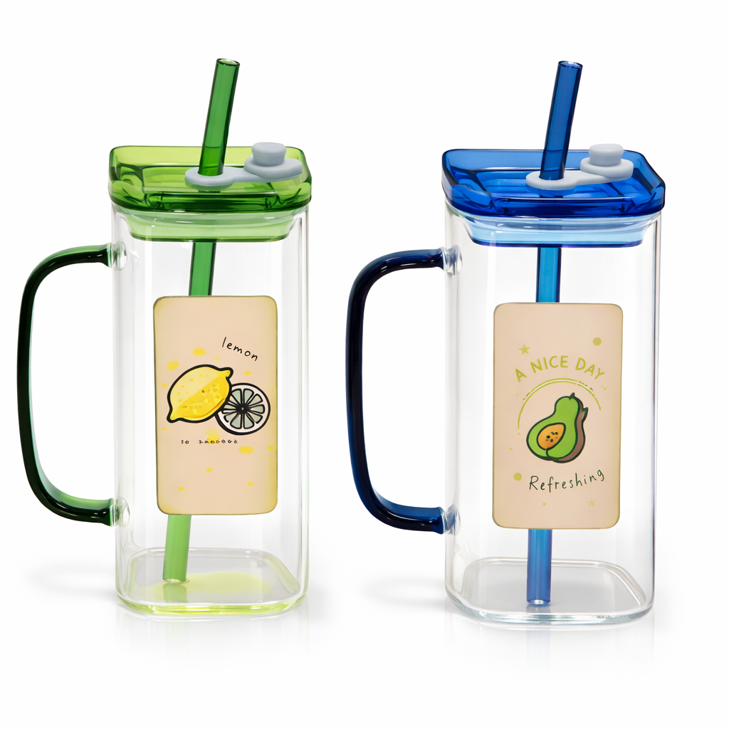 Mason Jar Straw Mug – Double-Wall Glass Tumbler with Handle & Lid