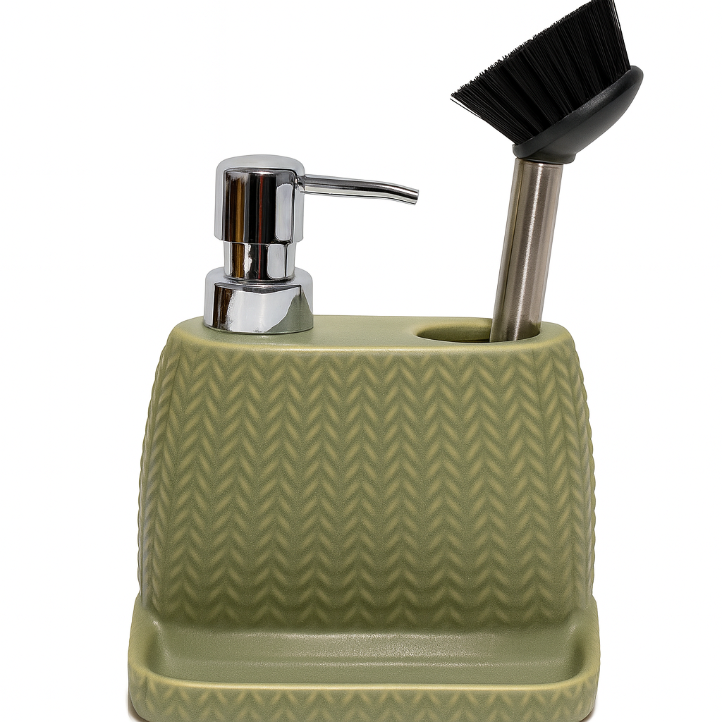 Olive Green Dish Soap Dispenser with Brush Holder