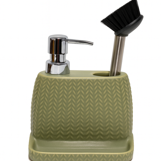 Olive Green Dish Soap Dispenser with Brush Holder