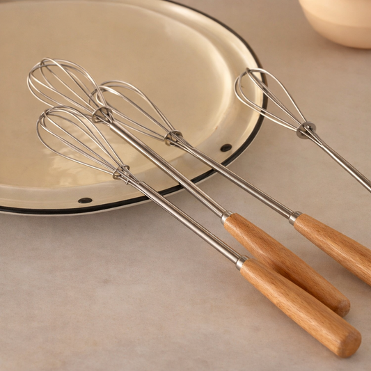 Stainless Steel Wooden Handle Mini Egg Beater – Manual Hand Whisk