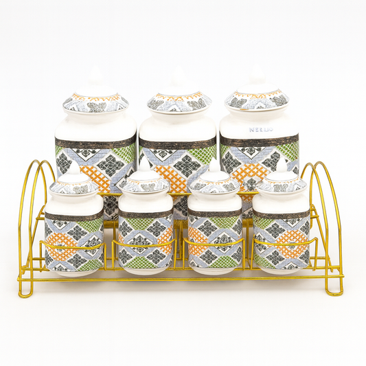 7 Pcs Canister Set with Ceramic Lid MFG4 – Multicolor Patterned Kitchen Storage Jars with