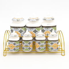 7 Pcs Canister Set with Ceramic Lid MFG4 – Multicolor Patterned Kitchen Storage Jars with