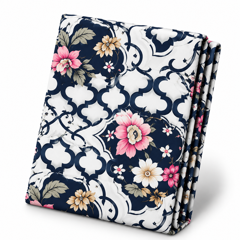 Floral Arch Black & White Double Bed Sheet – Elegant Floral Geometric Design