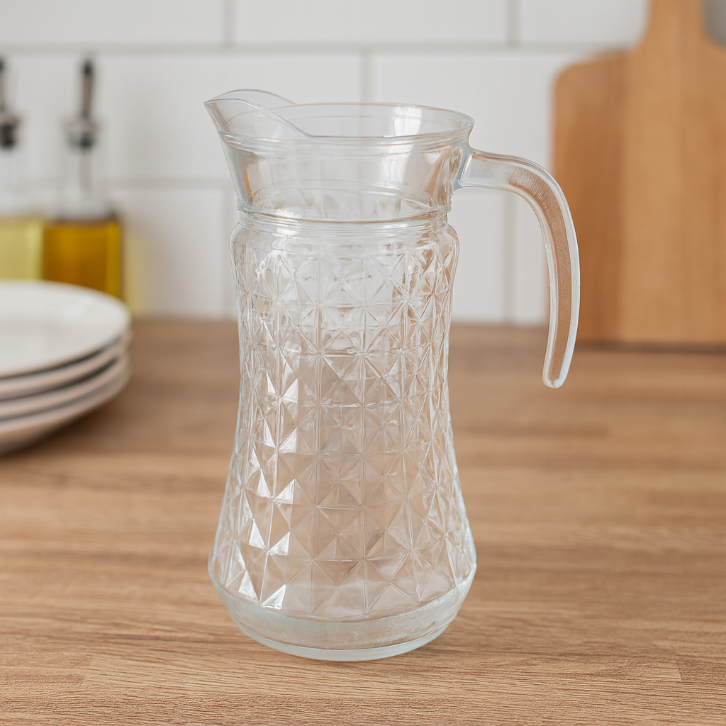 Diamond-Cut Glass Jug 1700 ml with Handle & Spout – Premium Large Water & Juice Pitcher