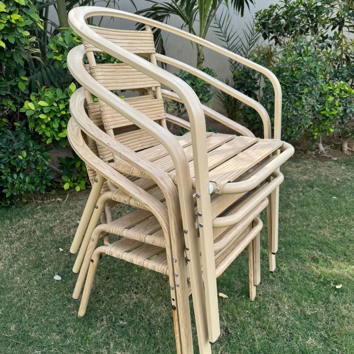 Lucky Home Aluminium Chairs - 4 Pieces - Oak Colour