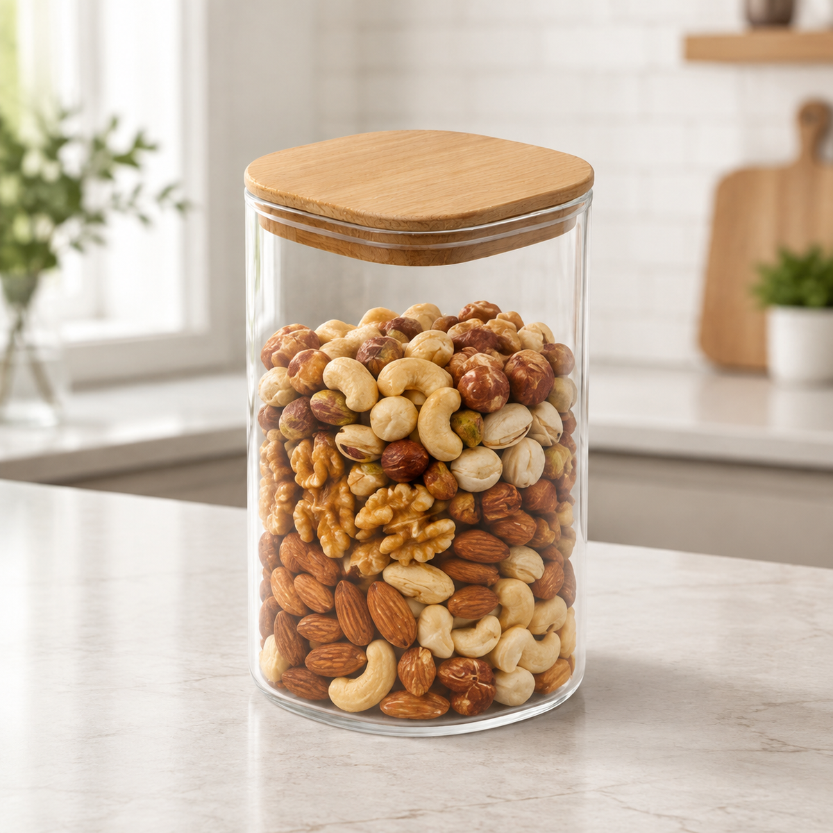 Large Square Glass Storage Jar with Wooden Lid – 1580 ml (GPG16-1580)