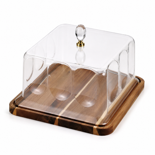 Wooden Cake Dish with Acrylic Lid – Large & Small