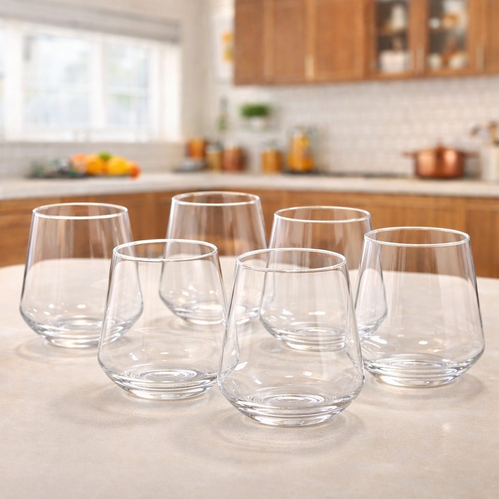 6Pcs Tumbler Set 410ml – Clear Glass Drinking Cups for Water & Beverages