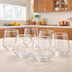 6Pcs Tumbler Set 410ml – Clear Glass Drinking Cups for Water & Beverages