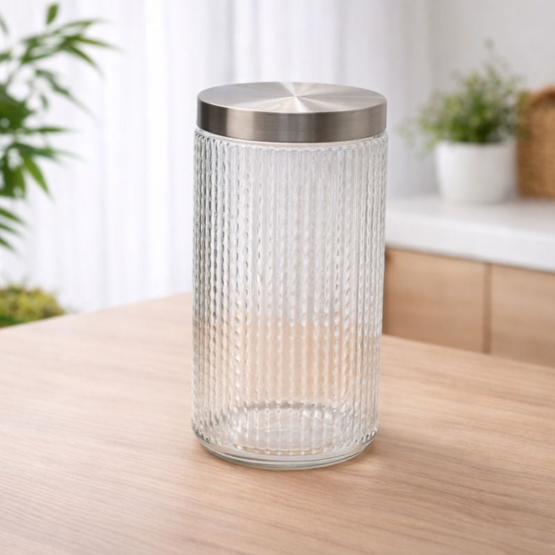 Ribbed Storage Jar with Stainless Steel Lid