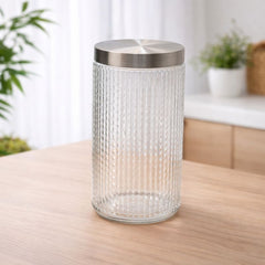 Ribbed Storage Jar with Stainless Steel Lid