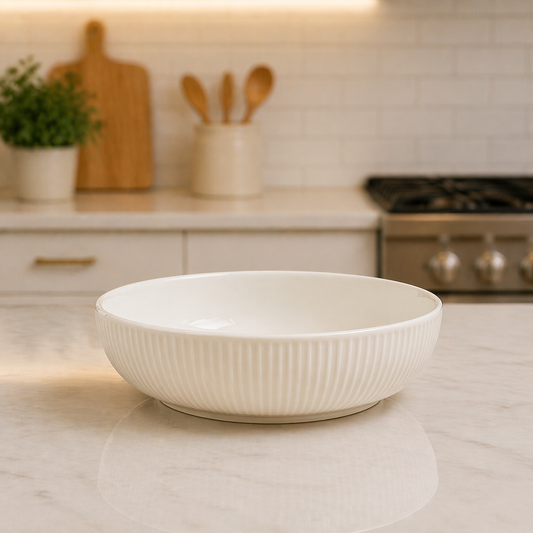 Classic yellow Ribbed Serving Bowl – Minimalist Elegant Kitchen Tableware - Habitt