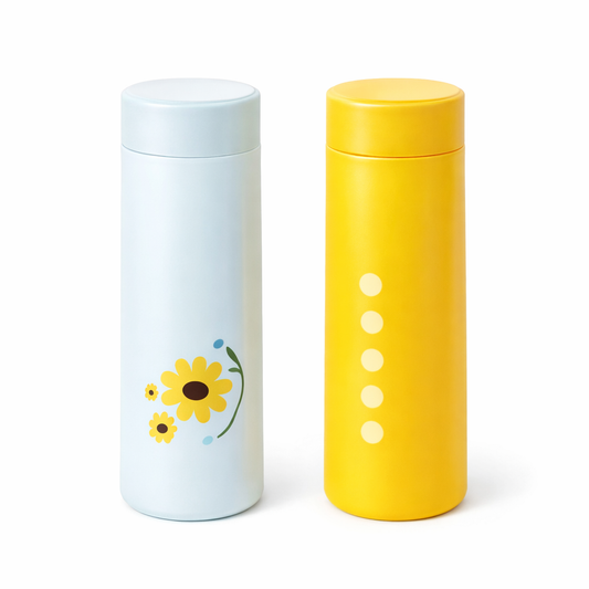 Bee Printed Glass Bottle with Plastic Cap – Cute Floral Water Bottle (White & Orange) - Habitt