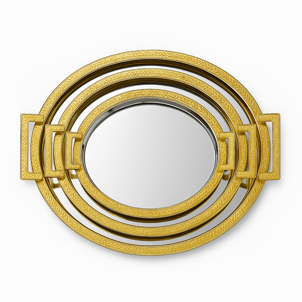 Steel Tray Set of 3 – Gold Finish | Elegant Oval Decorative & Serving Trays