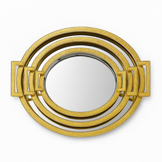 Steel Tray Set of 3 – Gold Finish | Elegant Oval Decorative & Serving Trays