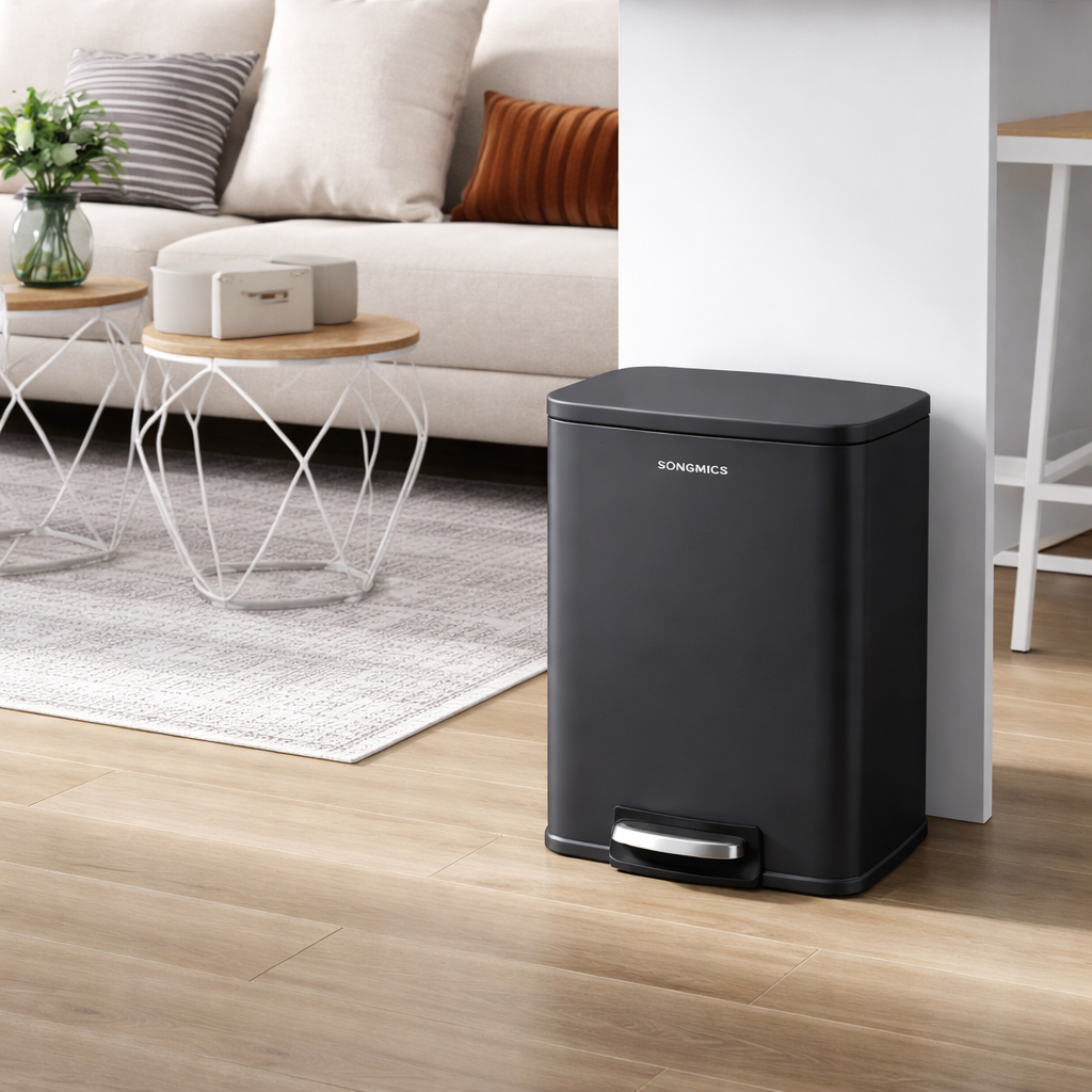 5L Black Stainless Steel Trash Can – Compact Pedal Bin with Soft-Close Lid - Habitt