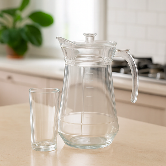 Classic Ribbed Glass Water Set – 7-Piece Set (1.7 L Jug + 278 mL Glasses)