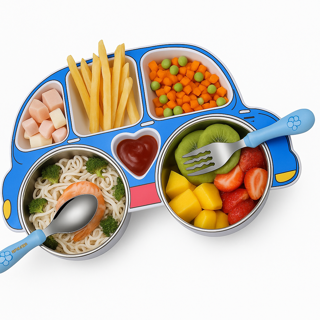 Car-Shaped Iron Partition Plate for Kids – Multi-Section Food Serving Tray for Snacks, Meals & Fruits