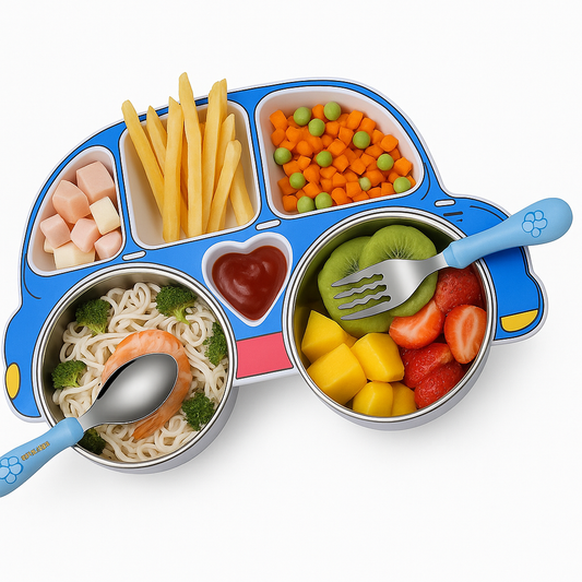 Car-Shaped Iron Partition Plate for Kids – Multi-Section Food Serving Tray for Snacks, Meals & Fruits