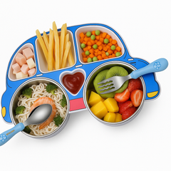 Car-Shaped Iron Partition Plate for Kids – Multi-Section Food Serving Tray for Snacks, Meals & Fruits